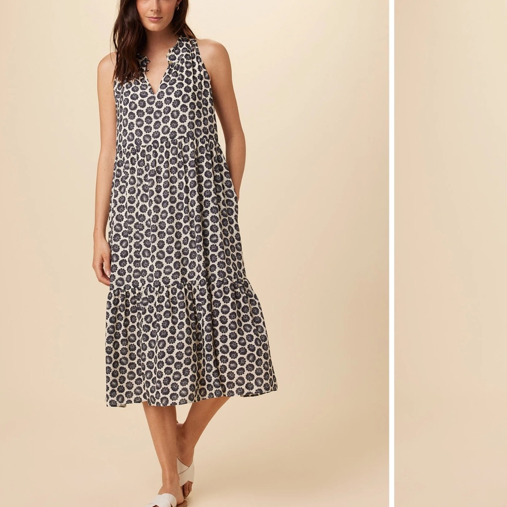 Amour Vert Leigh Ecovero floral halter ruffled empire waist tiered midi dress